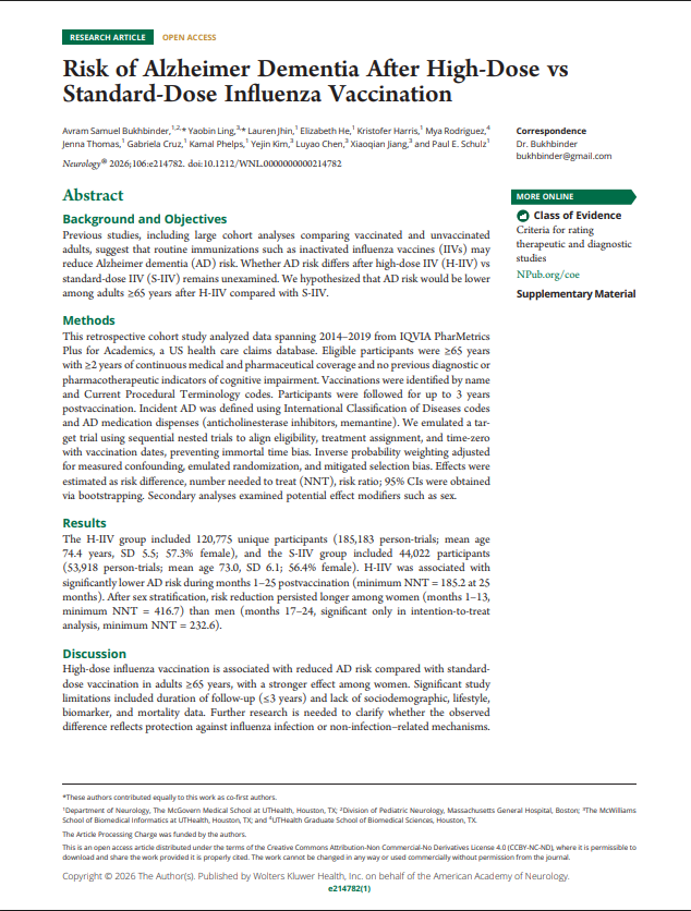 Risk of Alzheimer Dementia After High-Dose vs Standard-Dose Influenza Vaccination